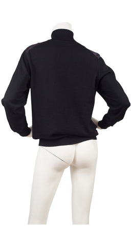 1970s Silk Twill & Black Wool Turtleneck Sweater