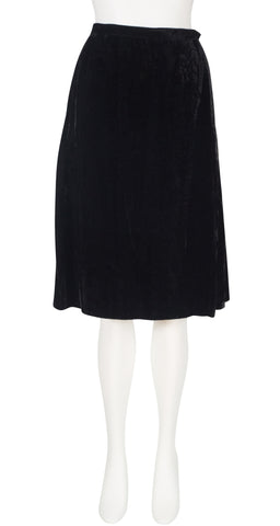 1979-80 F/W Black Crushed Velvet Pleated Wrap Skirt