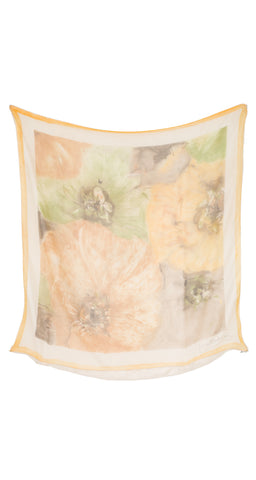 1960s Floral Silk Chiffon & Silk Twill Scarf