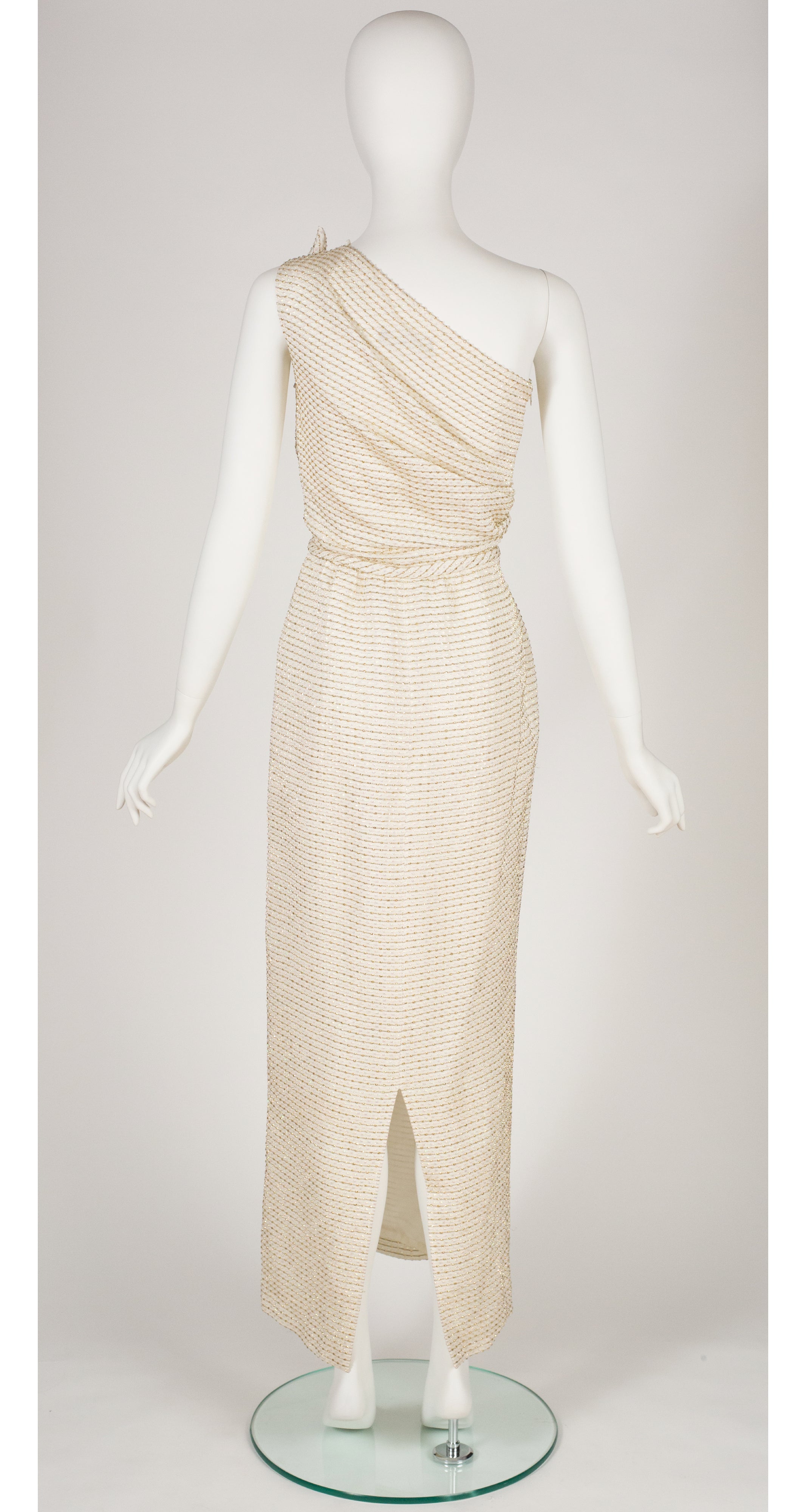 1980s Cream Lurex One-Shoulder Gown & Bolero Set