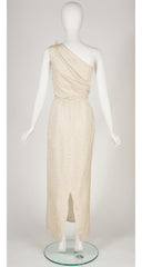 1980s Cream Lurex One-Shoulder Gown & Bolero Set