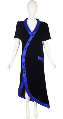 1980s Black Velvet Asymmetrical Evening Dress