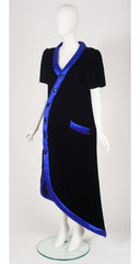 1980s Black Velvet Asymmetrical Evening Dress