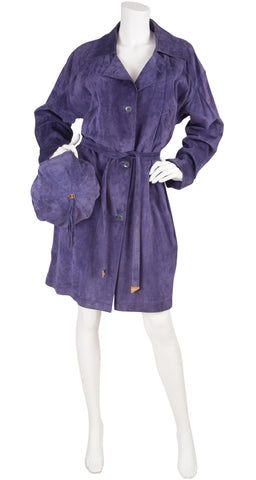 1980s Purple Suede Coat & Tassel Beret Set