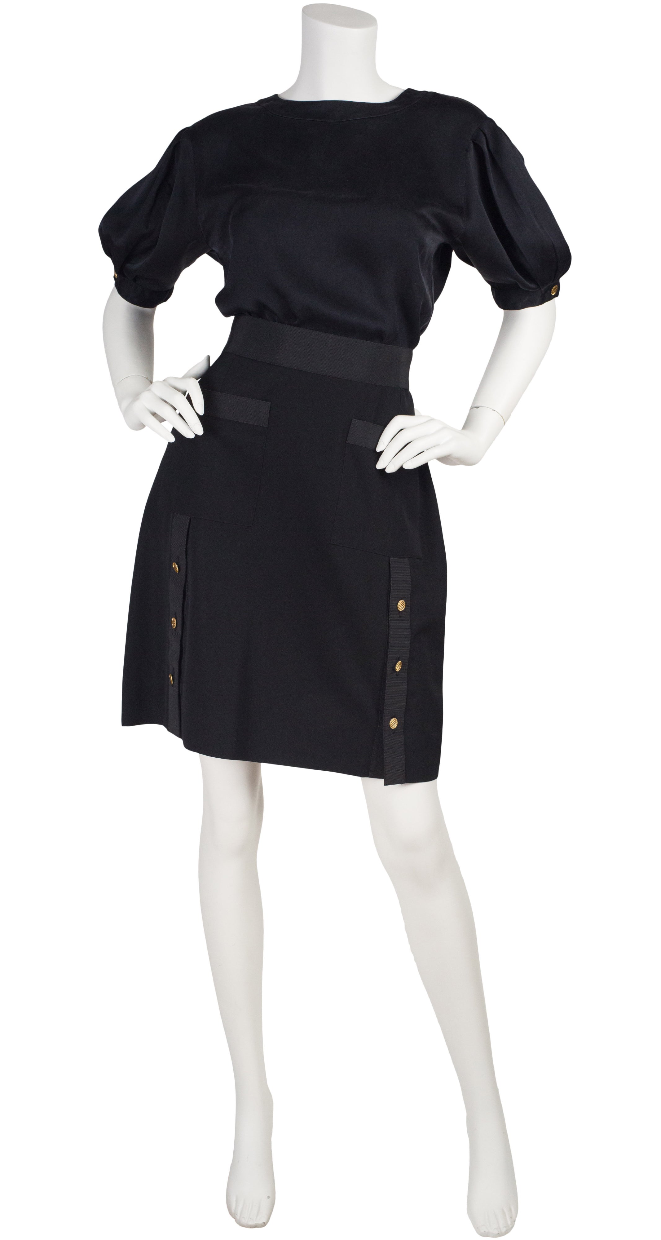 Chanel 1980s Black Silk Blouse & Wool Skirt Set – Featherstone Vintage