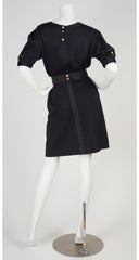 1980s Black Silk Blouse & Wool Skirt Set