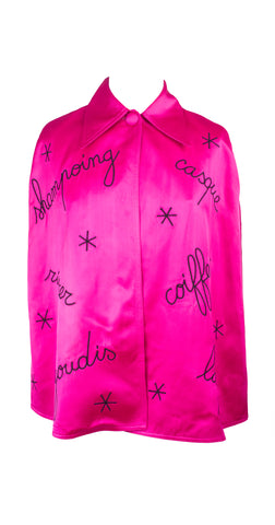 1990s Whimsical Hairdresser Hot Pink Satin Cape