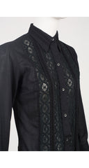 1970s Black Crochet Panel Collared Button Up Shirt