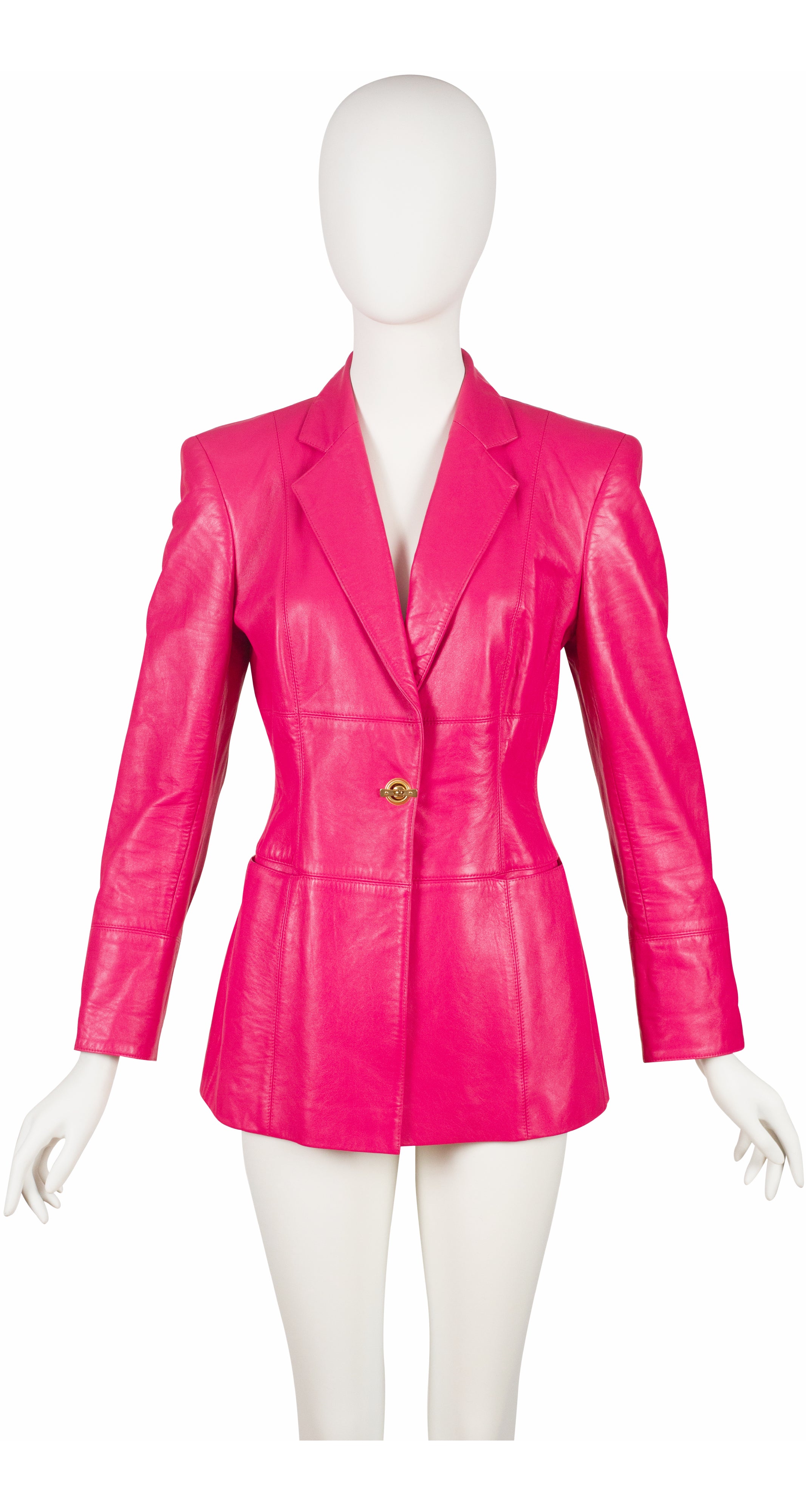 Escada 1990s Hot Pink Leather Blazer Jacket – Featherstone Vintage