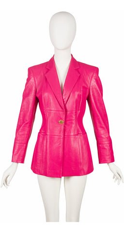 1990s Hot Pink Leather Blazer Jacket