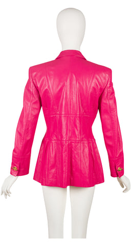 1990s Hot Pink Leather Blazer Jacket