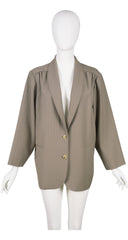 1980s Pinstripe Taupe Wool Shawl Collar Blazer