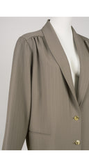 1980s Pinstripe Taupe Wool Shawl Collar Blazer