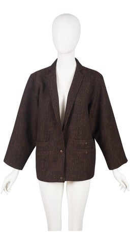1980s Brown & Black Tweed Wool Blazer