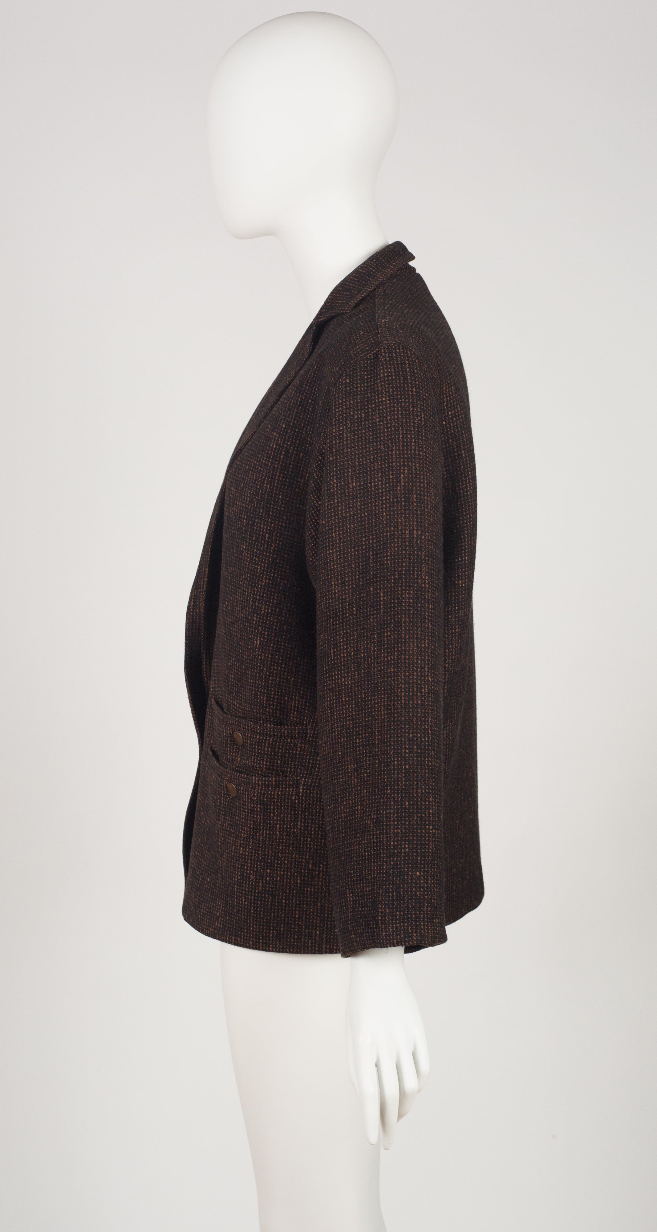 1980s Brown & Black Tweed Wool Blazer