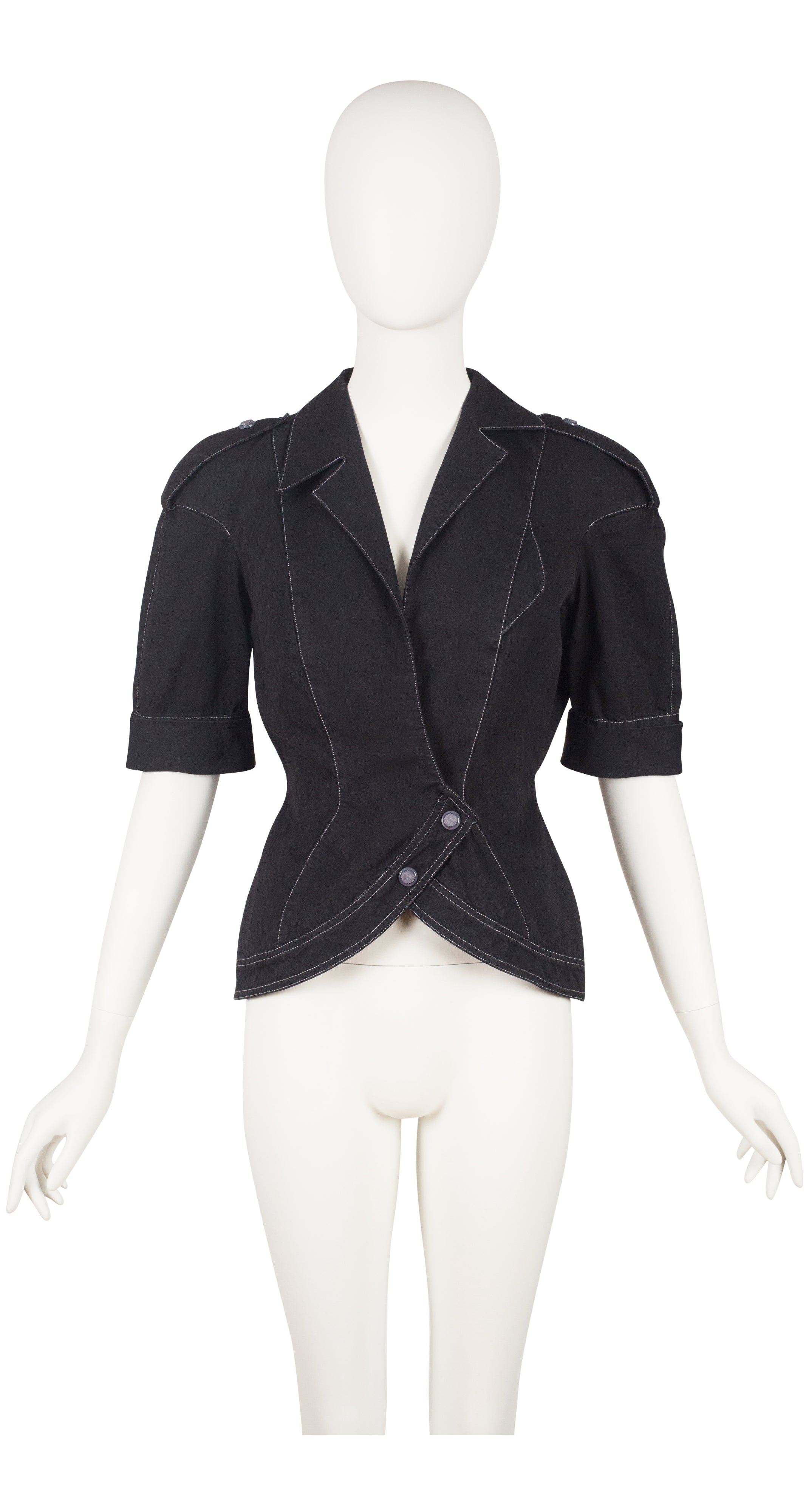 1980s Structured Black Cotton Short Sleeve Jacket