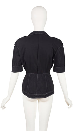 1980s Structured Black Cotton Short Sleeve Jacket