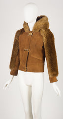 1970s Tan Genuine Suede & Faux Fur Hooded Jacket