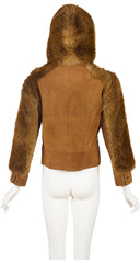 1970s Tan Genuine Suede & Faux Fur Hooded Jacket