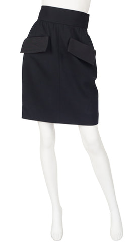 1980s "Le Smoking" Black Wool Mini Skirt