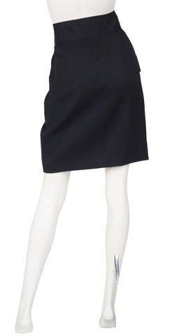 1980s "Le Smoking" Black Wool Mini Skirt