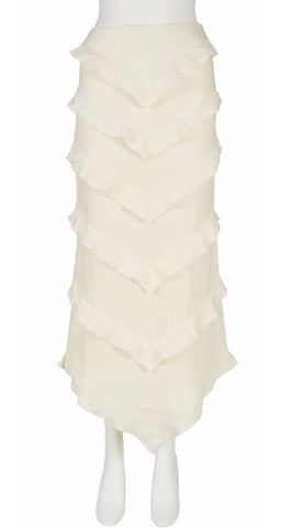 1990s Cream Linen Tiered Ruffle Skirt
