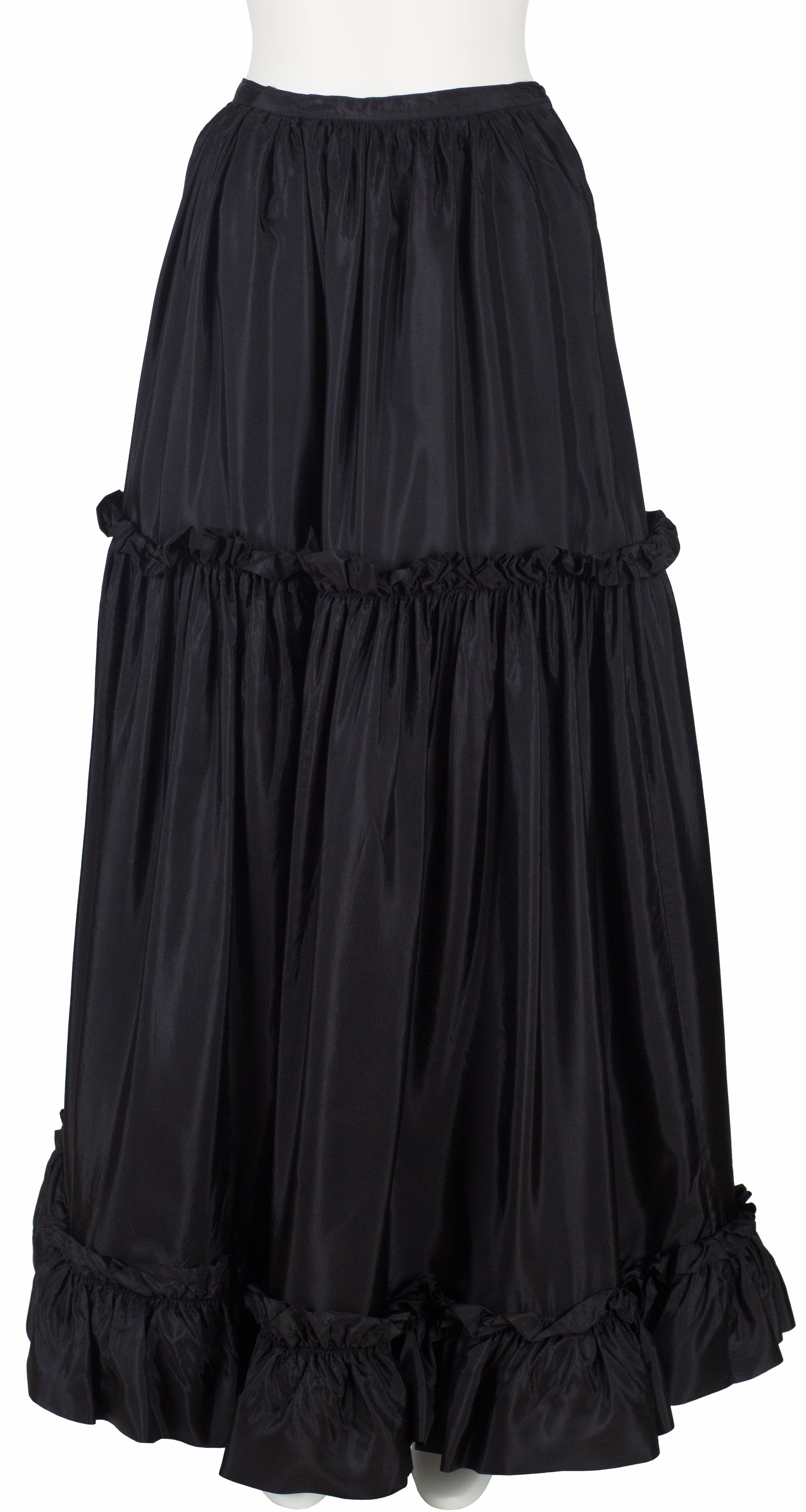 1980s Black Silk Taffeta Ruffle Floor-Length Skirt