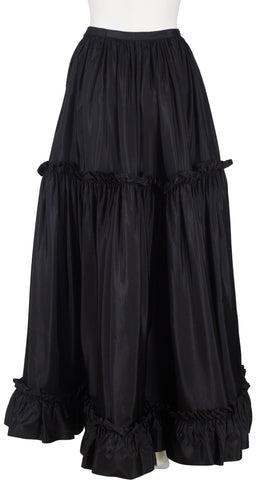 1980s Black Silk Taffeta Ruffle Floor-Length Skirt