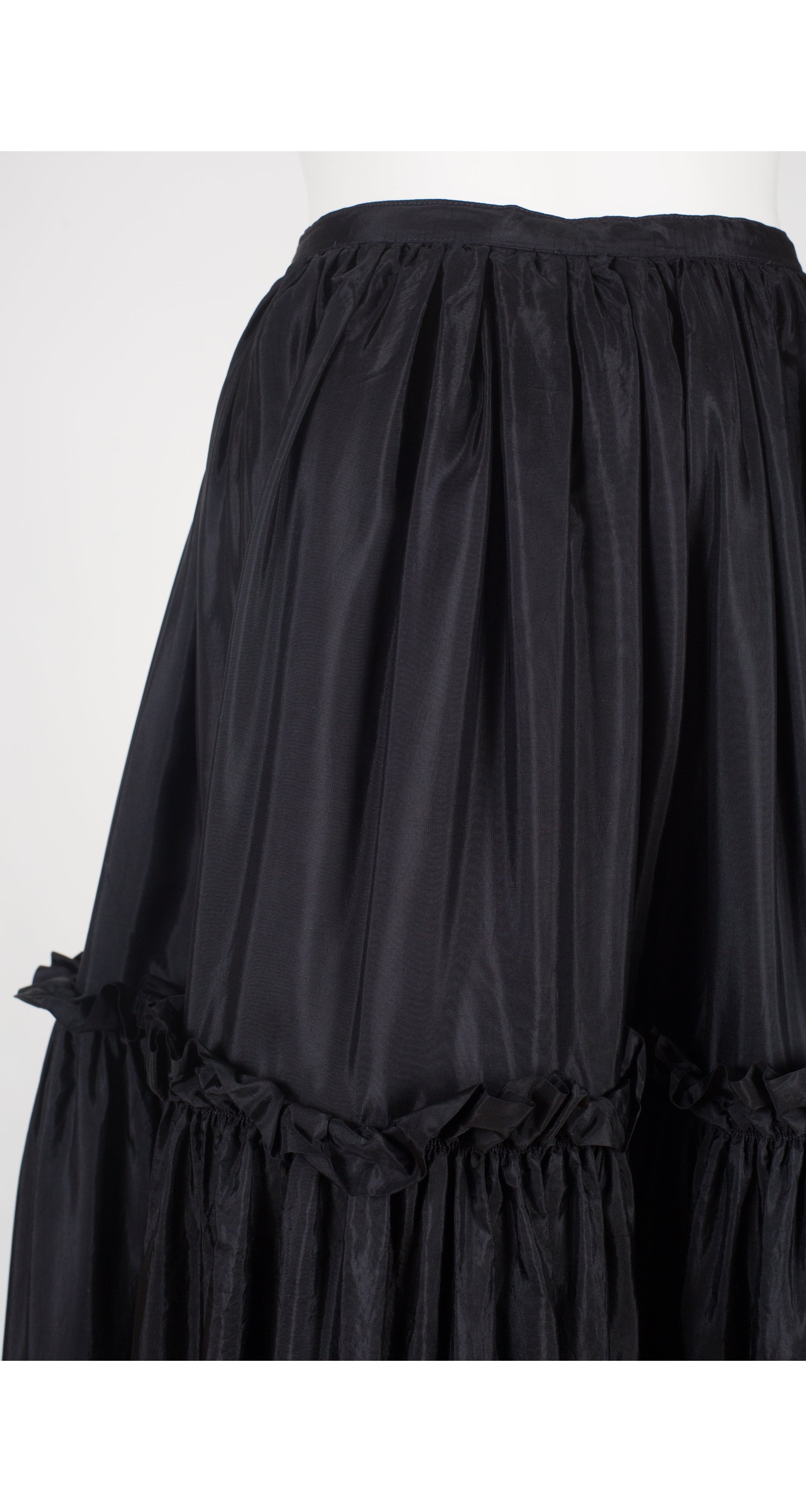 1980s Black Silk Taffeta Ruffle Floor-Length Skirt