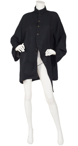 1990s Black Asymmetrical Nehru Collar Jacket