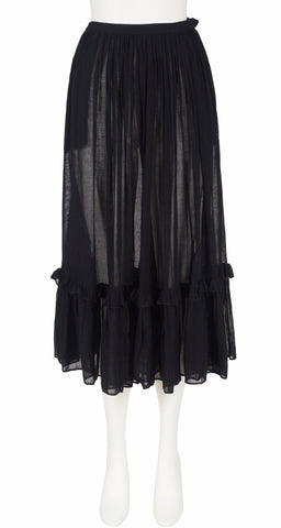 1977 S/S Runway Black Gauze Ruffle Midi Skirt
