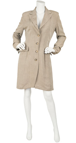 1990s Beige Linen Collared Frock Coat