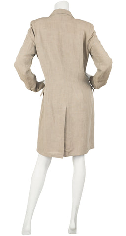 1990s Beige Linen Collared Frock Coat