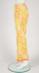 1960s Psychedelic Yellow Patchwork Print Straight-Leg Trousers