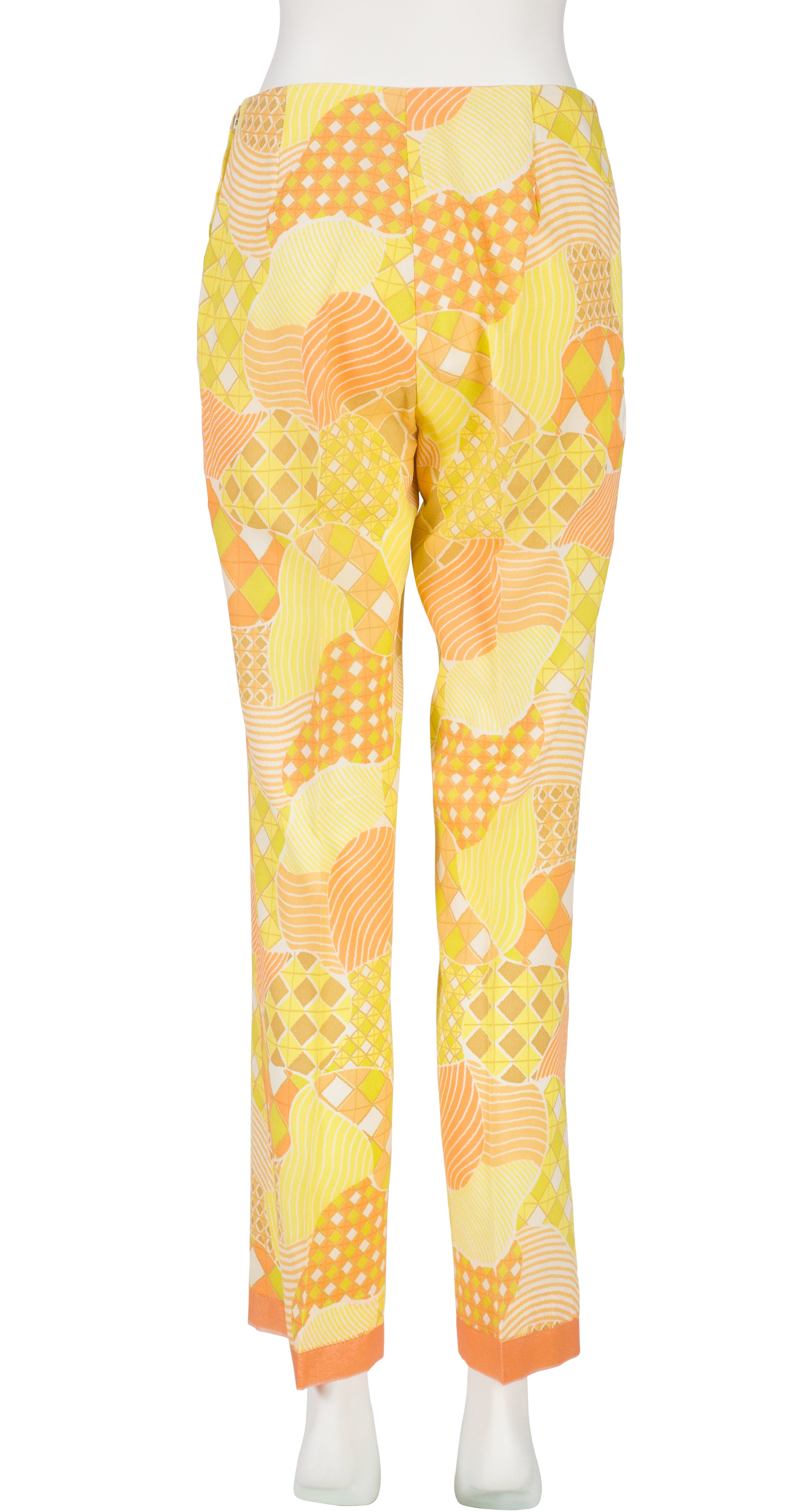1960s Psychedelic Yellow Patchwork Print Straight-Leg Trousers