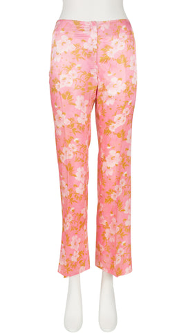 1960s Mod Pink Floral Straight-Leg Trousers