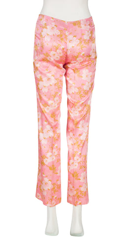 1960s Mod Pink Floral Straight-Leg Trousers