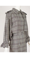 1980s Plaid Gray Wool Trench Coat