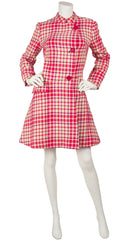 1960s Couture Mod Pink Plaid Wool Coat