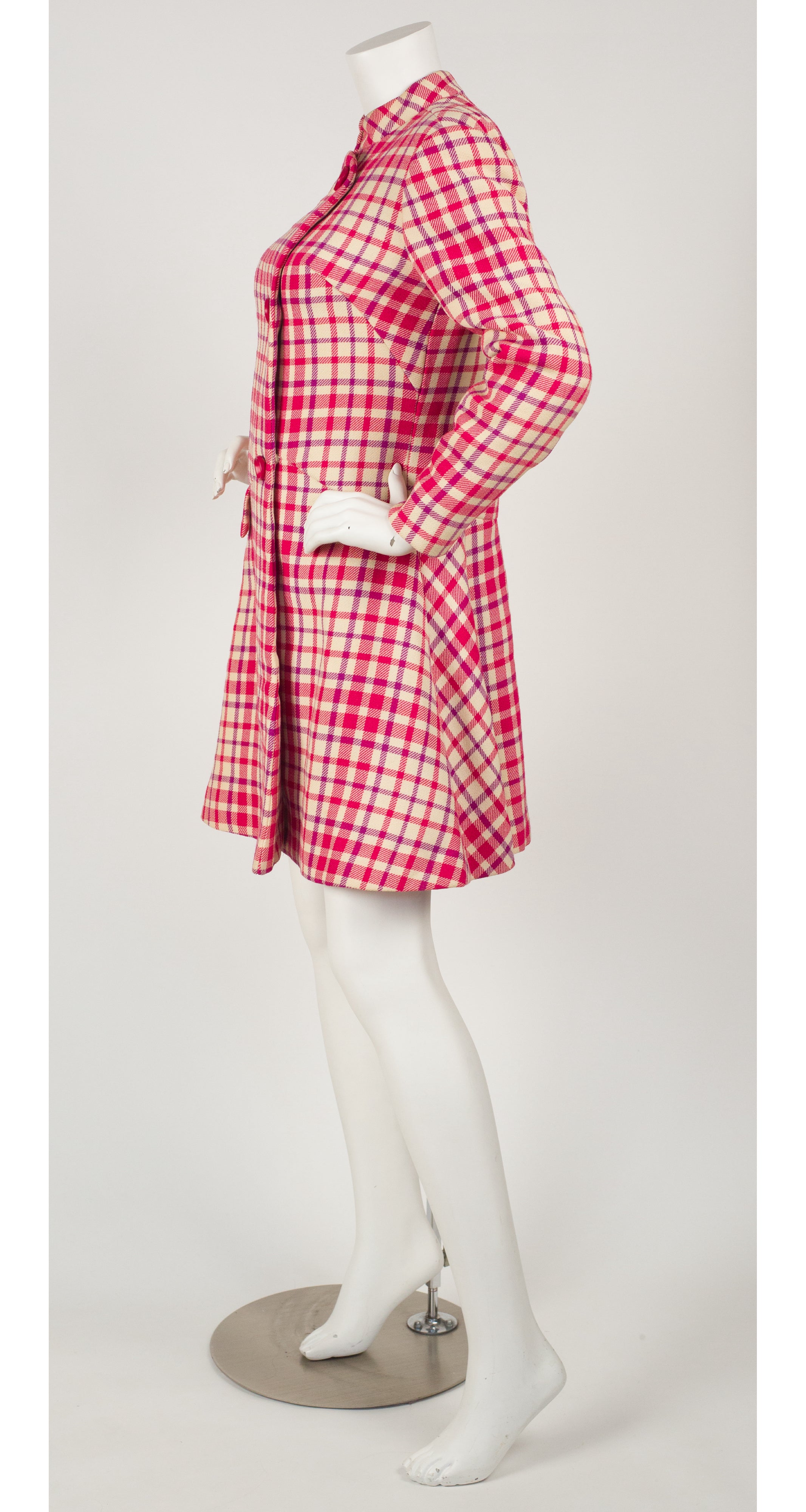 1960s Couture Mod Pink Plaid Wool Coat