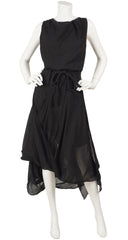 2000s Anglomania Asymmetrical Draped Black Cotton Dress