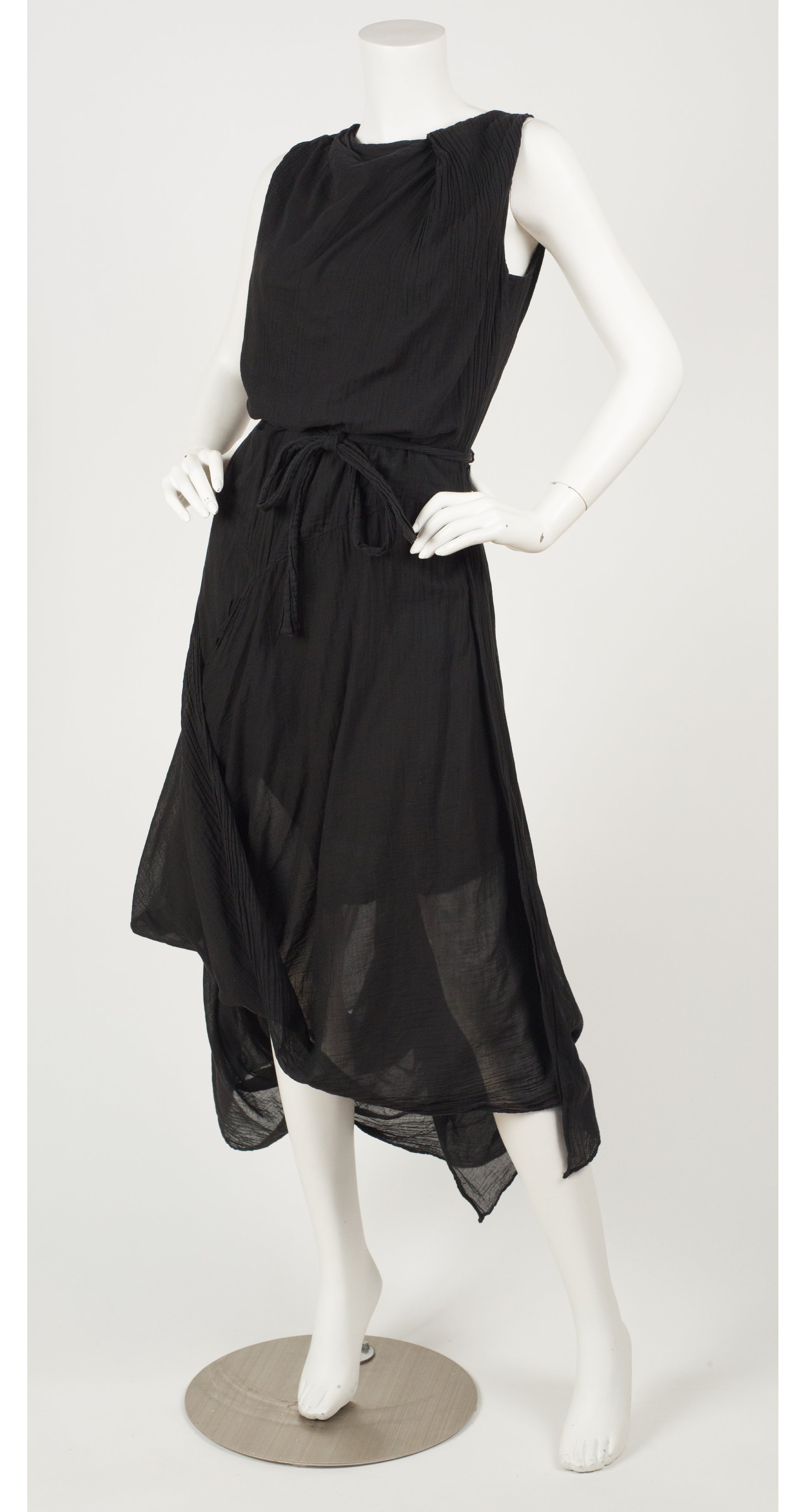 2000s Anglomania Asymmetrical Draped Black Cotton Dress