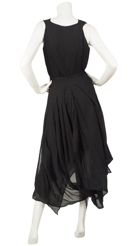 2000s Anglomania Asymmetrical Draped Black Cotton Dress