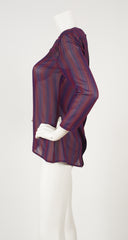 1980s Striped Purple & Blue Silk Chiffon Blouse