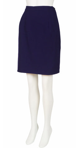 1980s Navy Blue Wool Double-Breasted Skirt Suit
