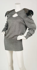 1980s Avant-Garde Feather Shoulder Silver Lurex Sweater