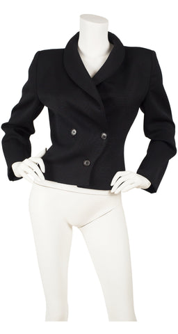1970s Black Worsted Wool Structured Jacket