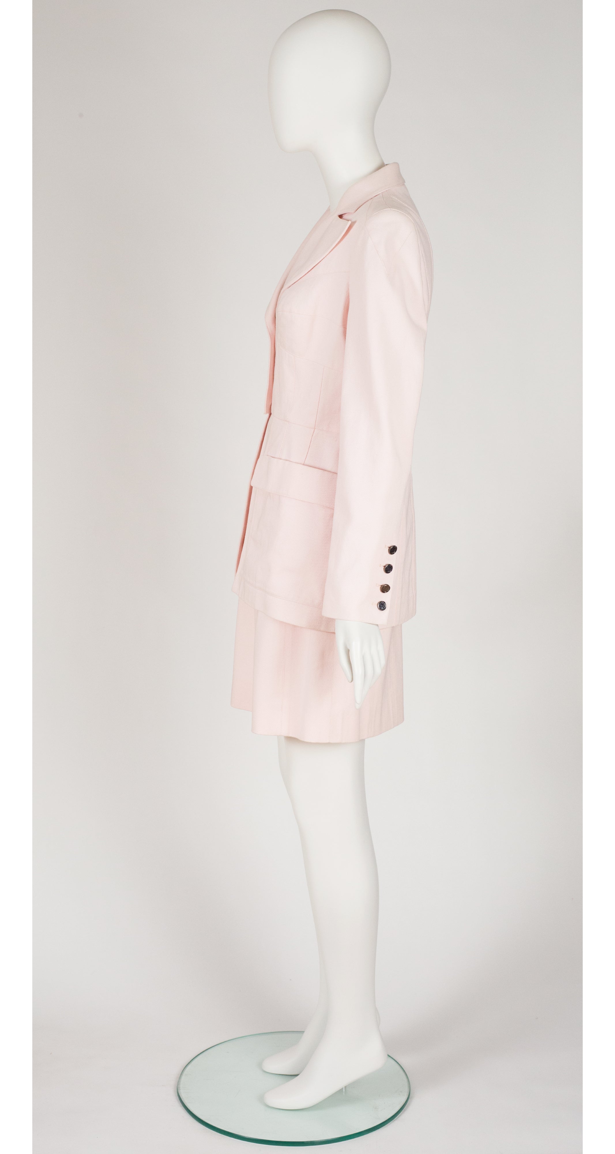 1995 S/S Runway Powder Pink Structured Mini Skirt Suit