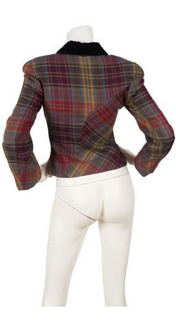 2000s Red Label Plaid Wool & Velvet Jacket