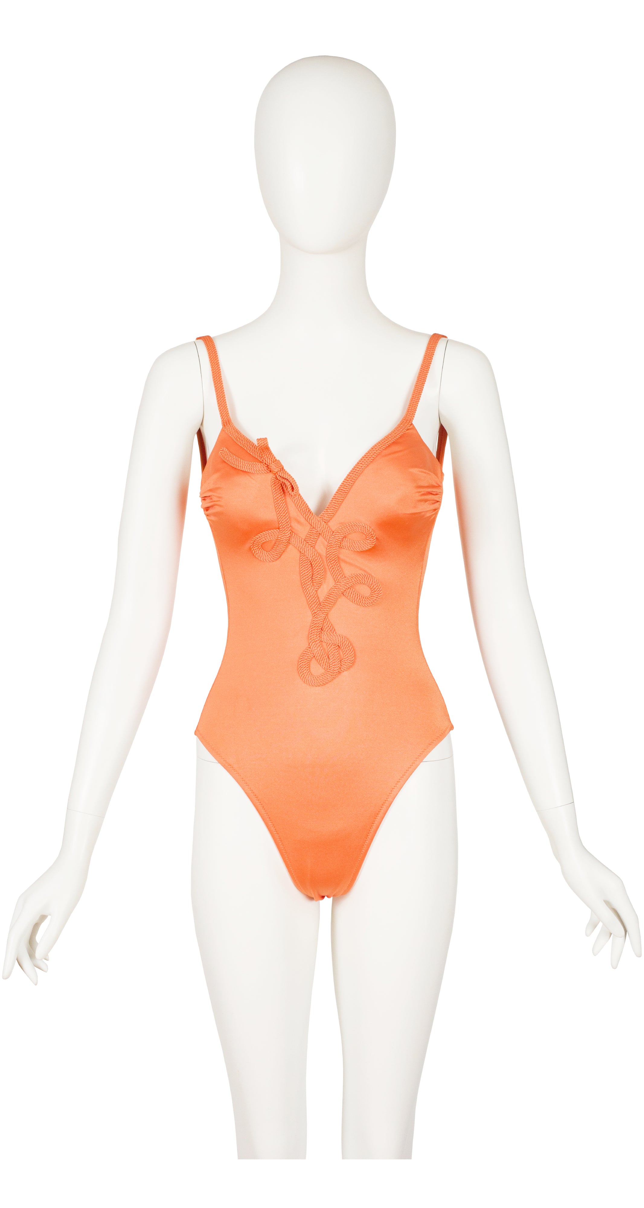 1990s Soutache Coral Backless One-Piece Swimsuit